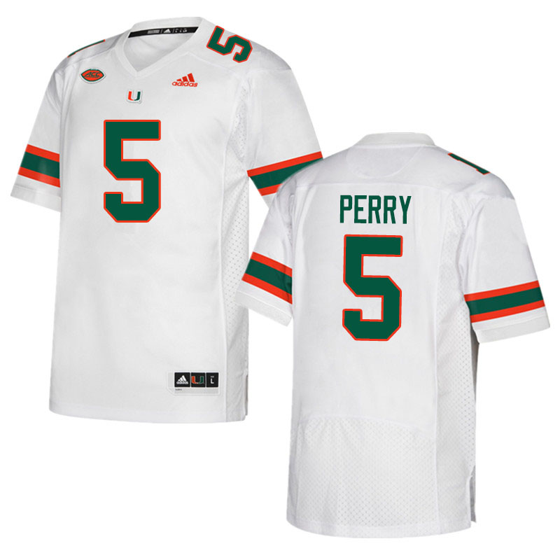 Adidas Miami Hurricanes #5 N'Kosi Perry College Football Jerseys Sale-White
